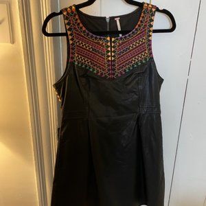 Free People Vegan Leather Embroidered Mini Dress